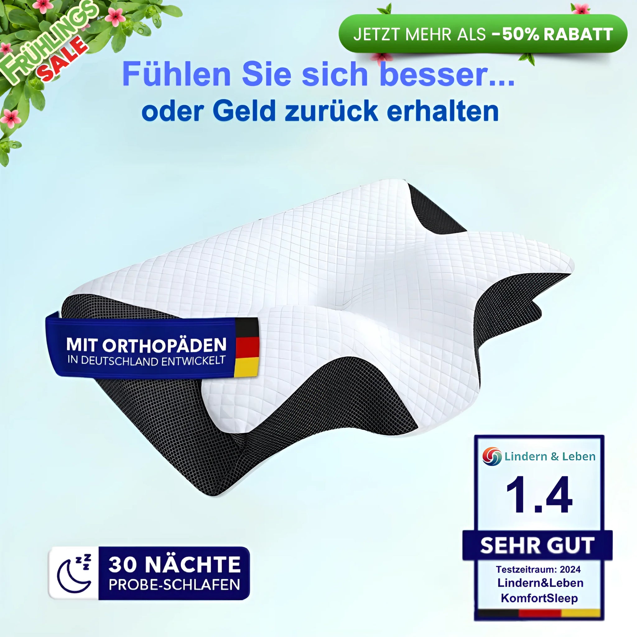 Lindern & Leben® KomfortSleep - Orthopädisches 3D Kopf- & Nackenstützkissen